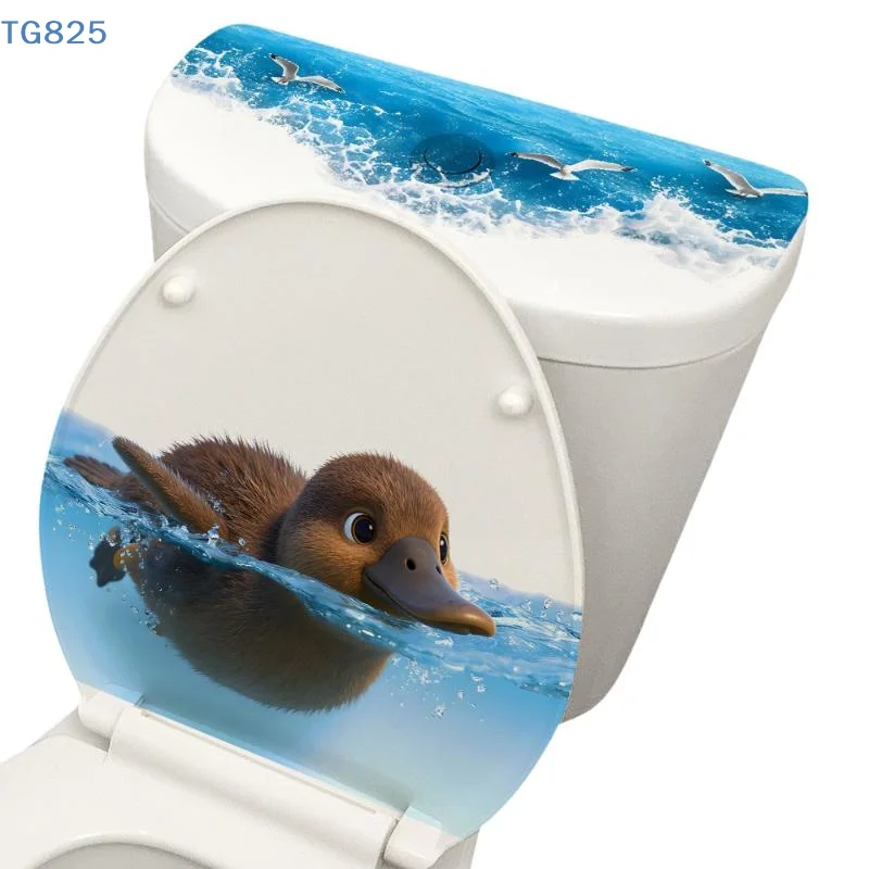 【AN】【AN】Cartoon Playing Water Duck Toilet Sticker Self-Adhesive Beautify Home Bathroom Decoration