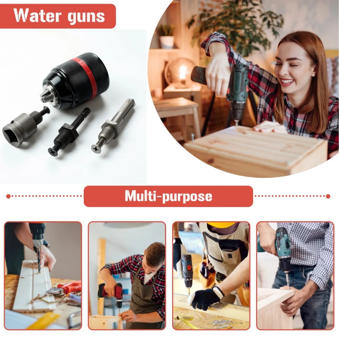 Imagem -06 - Metal Heavy Duty 220unf 13 mm Keyless Broca Chuck Hex Shank Sds Soquete Quadrado Feminino Adaptador Hardware Ferramenta Profissional