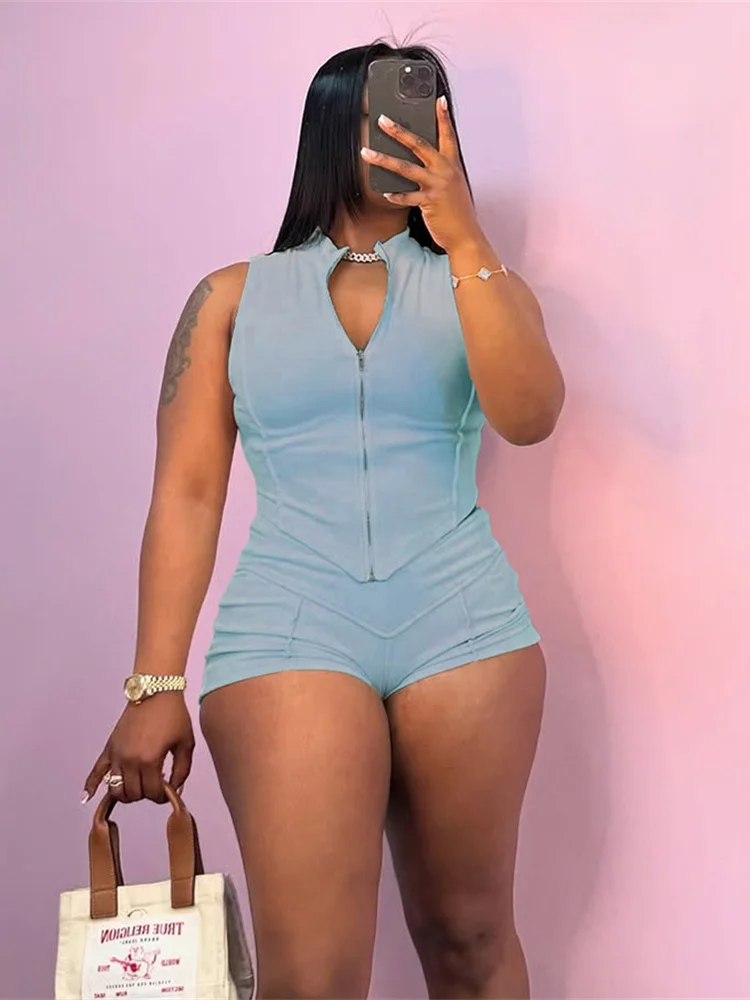 

Insglas Lines Patchwork 2 Piece Set Women Zipper Cardigan Irregular Crop Top+Skinny Peach Hip Shorts Sporty Simple Streetweas