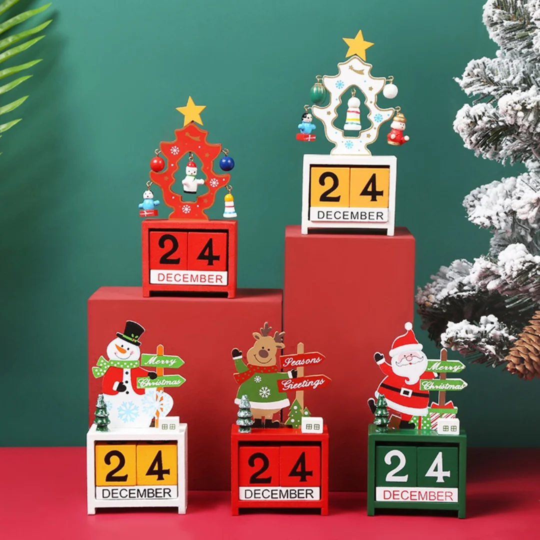 Christmas Wooden Calendar Ornament Countdown Santa Claus Snowman DIY for Tabletop Ornaments Christmas Decoration 2027