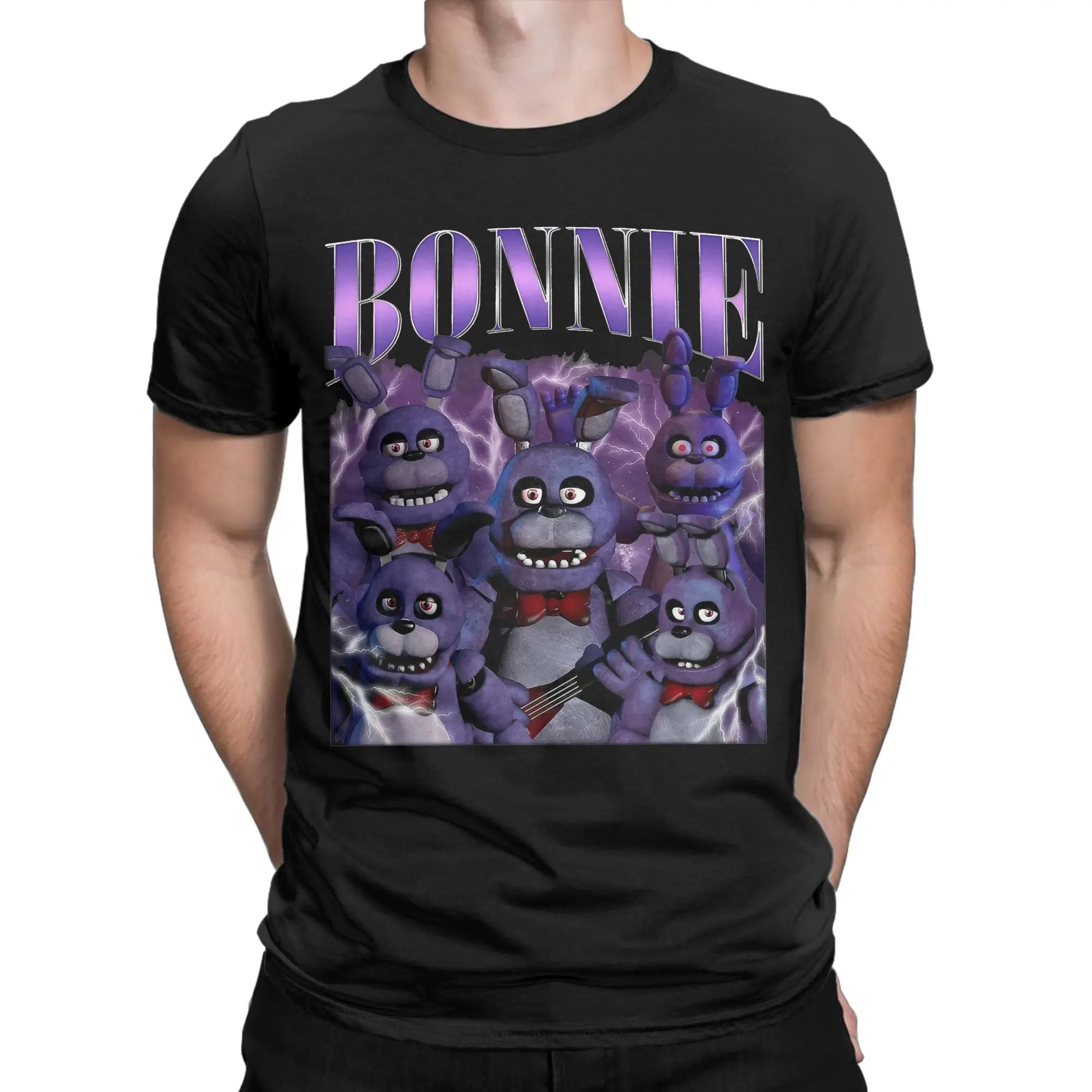 FNAF At Freddys Bonnie T Shirt for Men Cotton Hipster T-Shirts Crew Neck Tee Shirt Short Sleeve Clothing Gift Idea