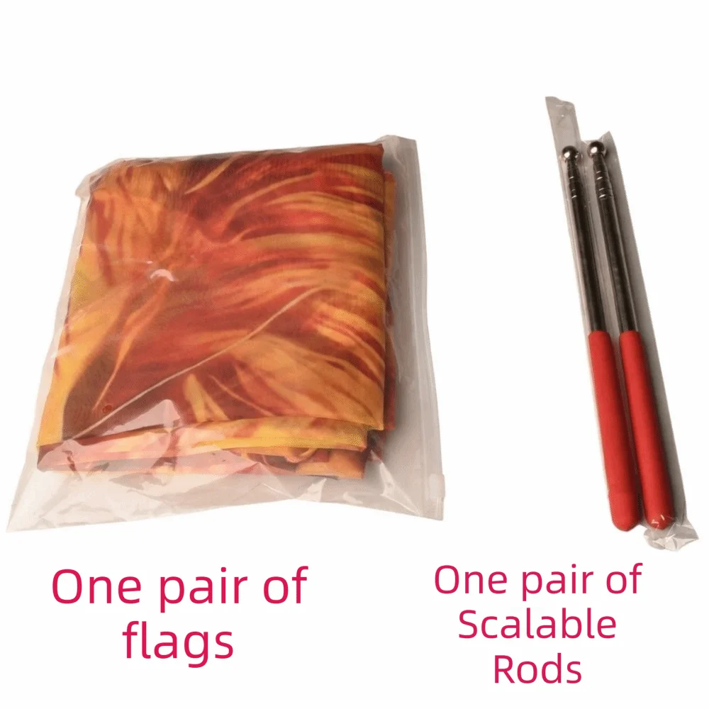 with Telescopic Sticks Belly Dance Accessories Props Multicolor Scalable Rods Rectangle Flags Lion Pattern Portable