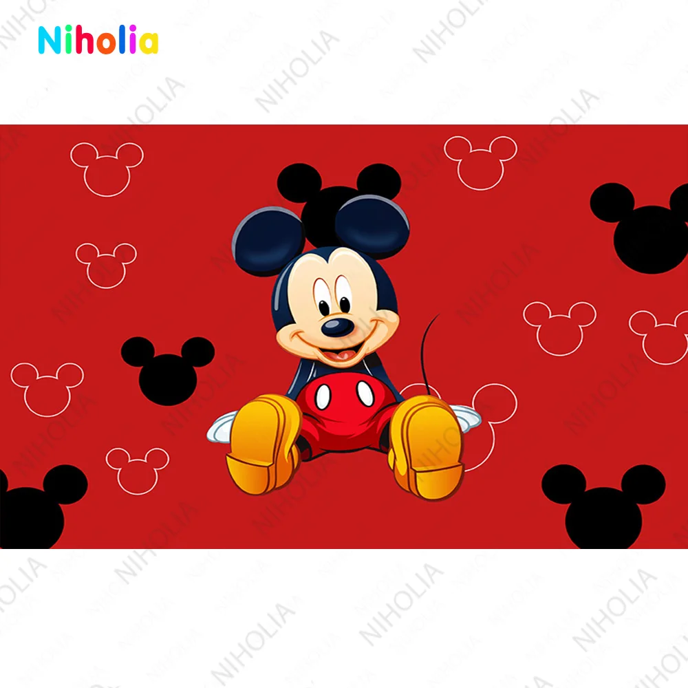 Disney Mickey Mouse Round Backdrops Covers Boy Kids 1st Birthday Circle Background Decoration Baby Shower Cylinder Cloth Elastic