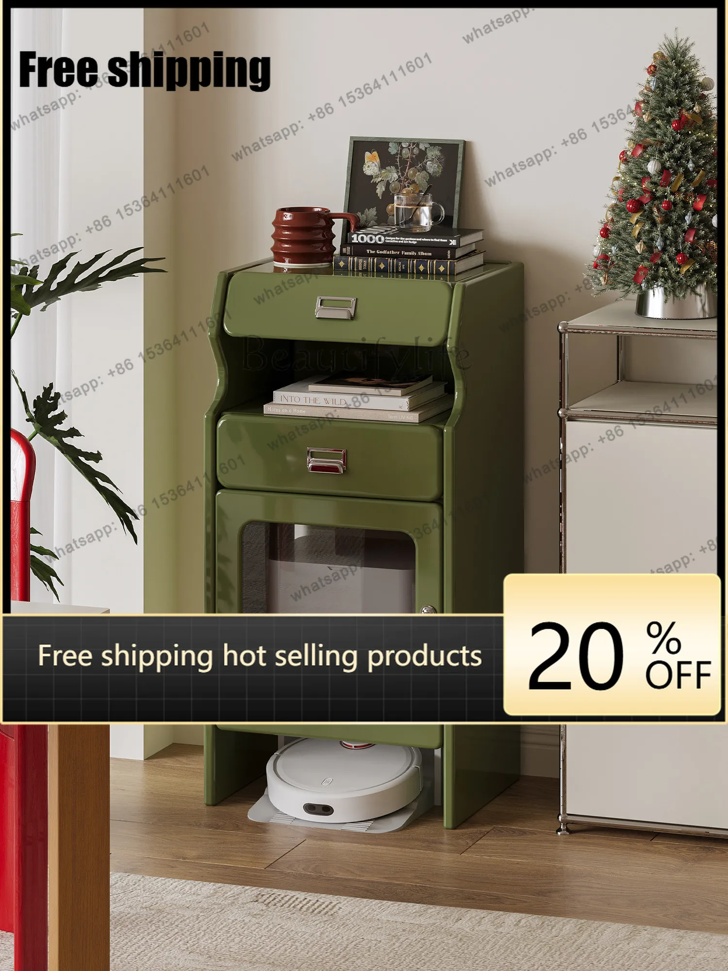 LX Sweeping robot, storage cabinet, shelf, simple corner cabinet, Japanese cream style