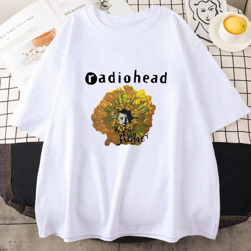 Radiohead-T-shirt en coton pour femme, avec bande de musique, impression graphique de dessin animé, vintage, hip hop, harajuku