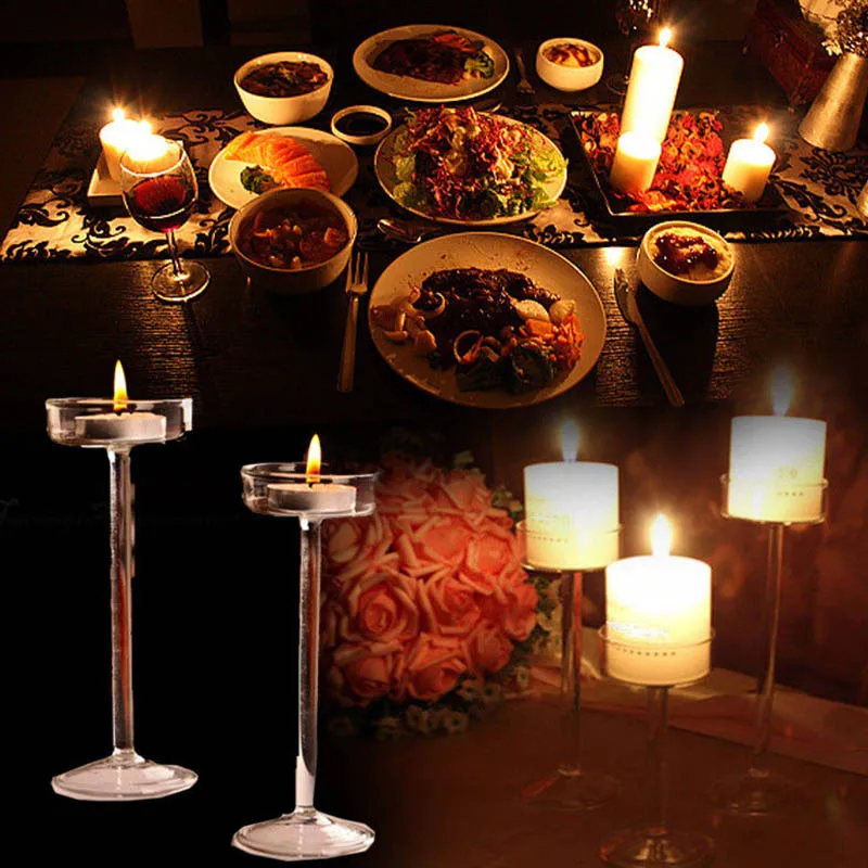 

Vintage European Style Candle Holder Simple Transparent Glass High Foot Candle Holder Banquet Festival Party Wedding Day Decor