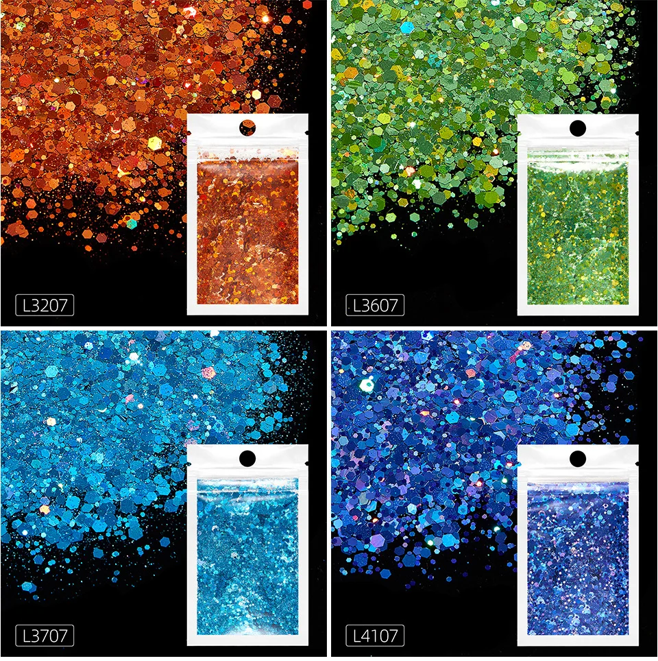 Chunky Colors Bulk Glitter 20 gramów 12 kolorów POLIESTER HOLOGRAFIC Chunky Holographic Glitter Nail Sequins Glitter
