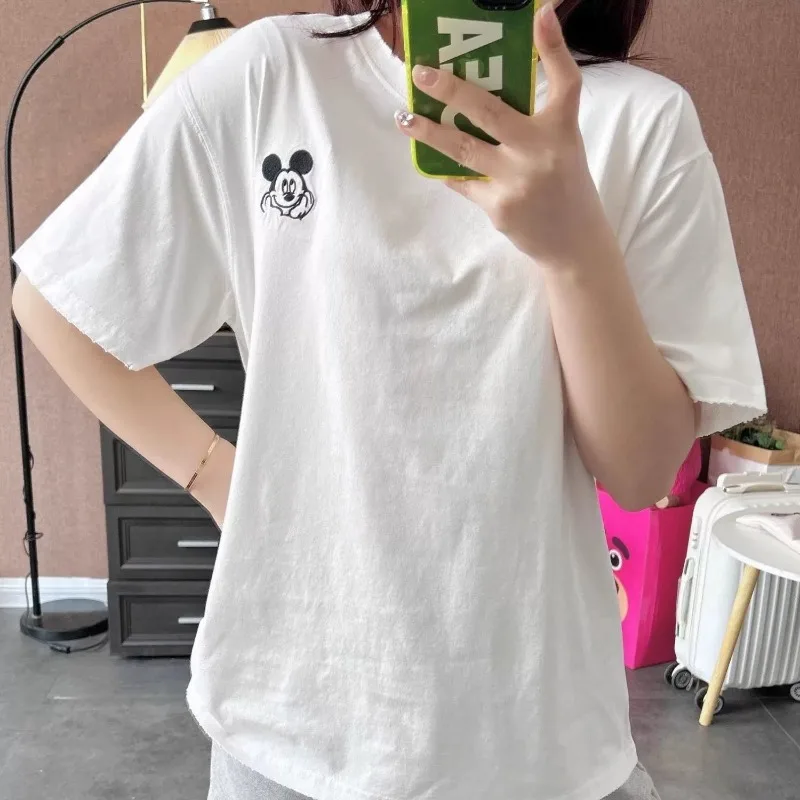 Disney Mickey Mouse T-shirt Cartoon Cute Woman Loose Hip-hop Printed Top Fashion Summer Cotton Round Neck Short Sleeve Top Gifts
