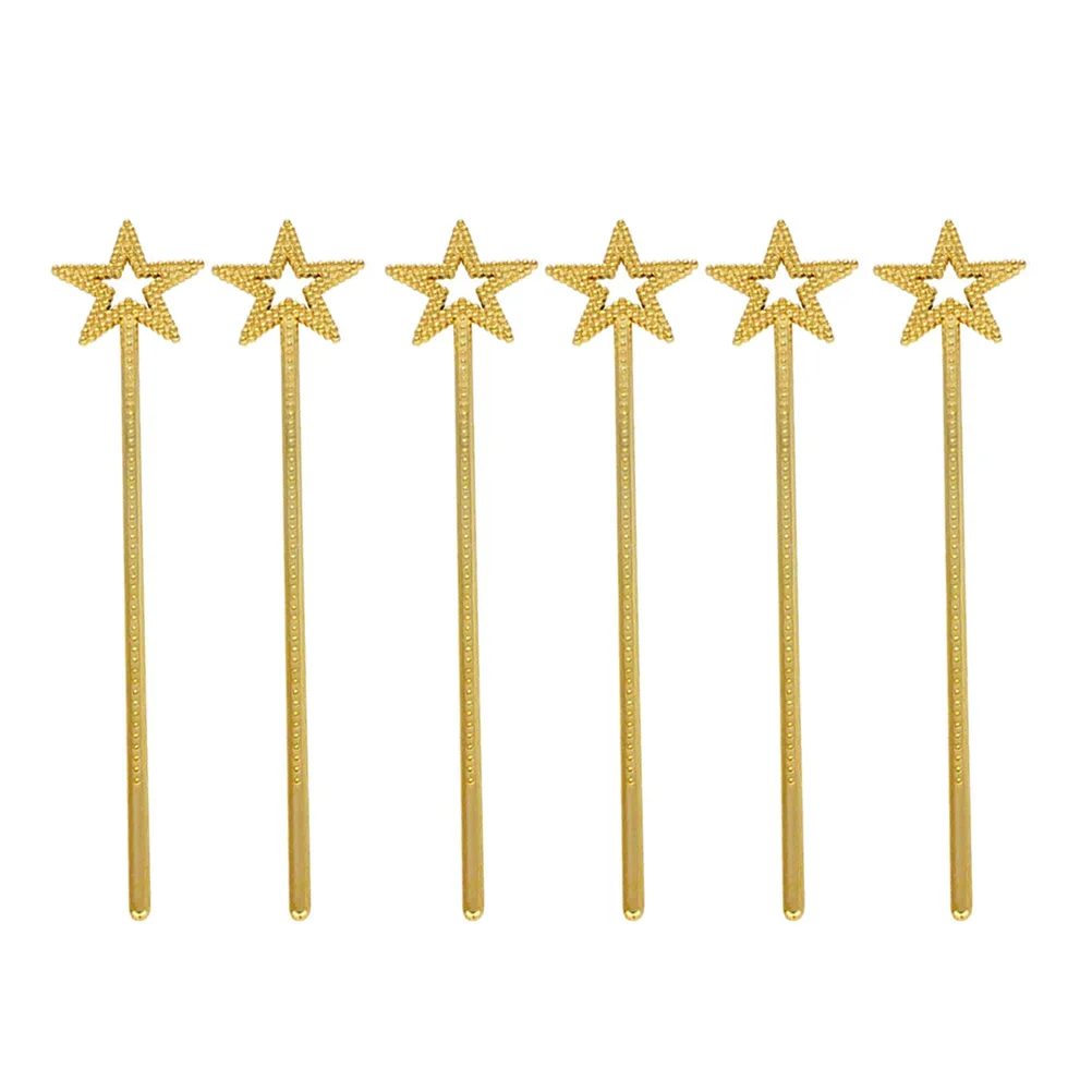 

6 Pcs Pentagram Fairy Wand Stick Girl Party Accessories Star Gold Wands for Child
