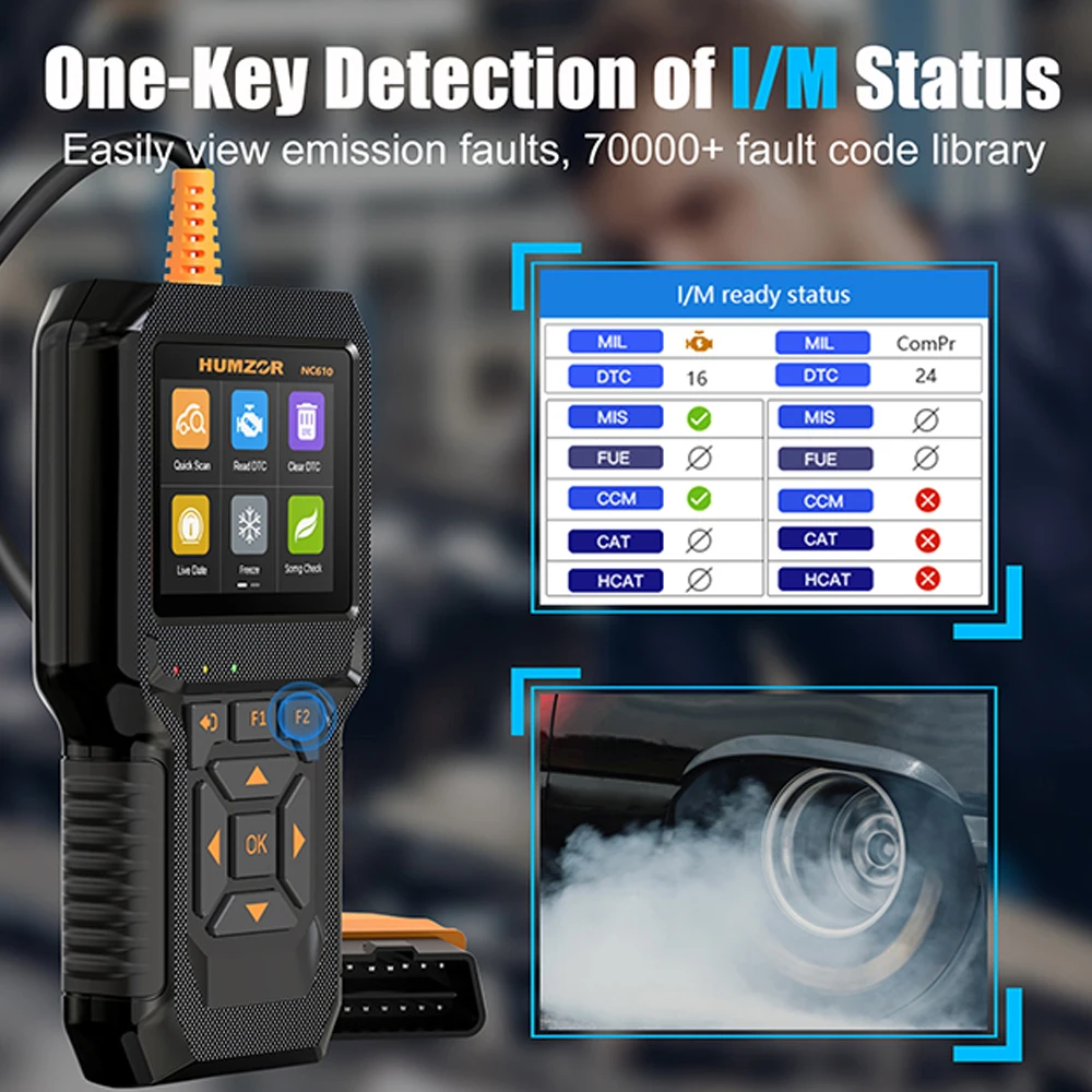 Code Reader 12V/24V OBD2 Car Diagnostic Heavy Duty Truck Scanner For HUMZOR NC610 Diesel Gasoline Engine Battery Test  J1939 F1