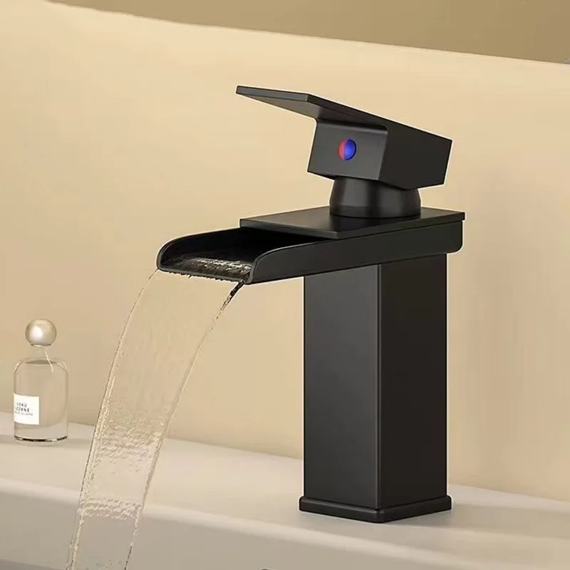 

Смеситель из нержавеющей стали с широким горлышком и водопадом, горячая и холодная вода над столешницей, умывальник, домашний смеситель для раковины в ванной комнате