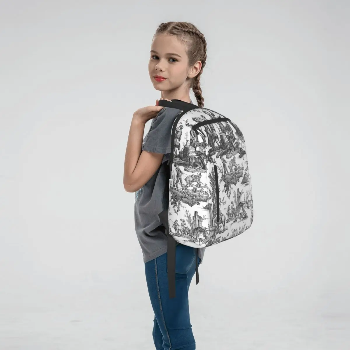 Vintage French Toile De Jouy Motif (1) Backpack Student BookBag Boys Girls School Bag Laptop Shoulder Bags Men Women