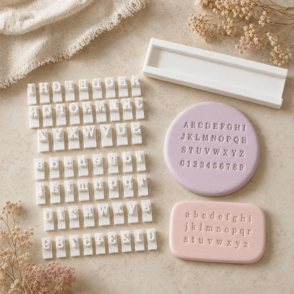 Handmade Clay Letter Number Stamp Set with 10 Number with 26 Letter Upper Lower Case Clay Stamp with Tray Precise Stamping
