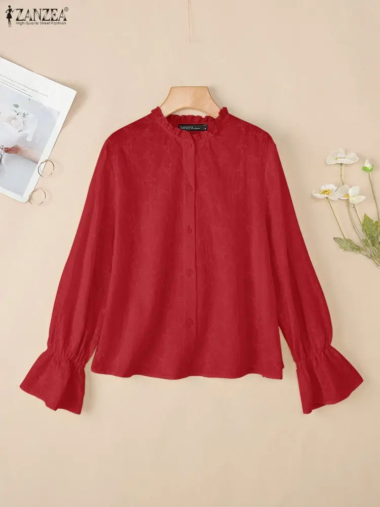 

ZANZEA 2025 Autumn Blouse Women Elegant Long Sleeve Office Shirt Stylish Buttons Up Blusas Tunic O Neck Embroidered Floral Tops