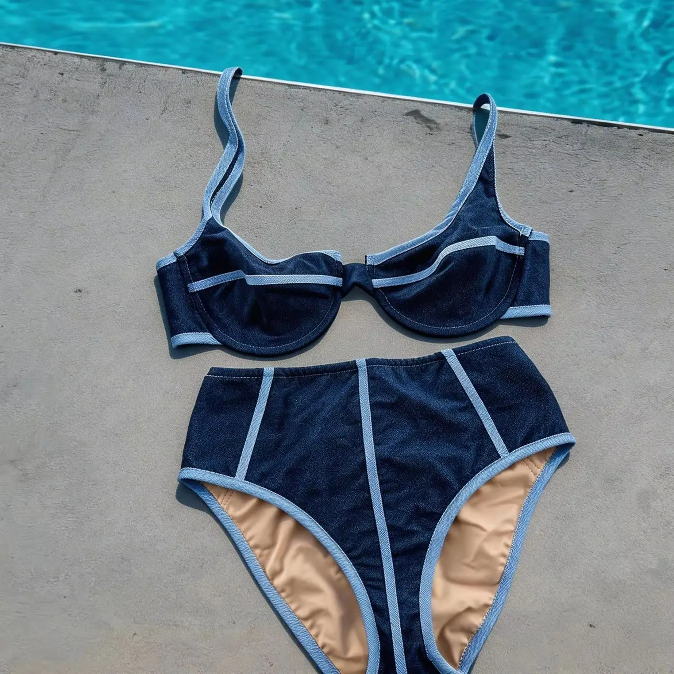 2027 New Color-Block Trim Bikini Women High Waist Swimwear Vintage Lady Underwire Adjustable Biquini Bathing Suit Mujer Swimsuit