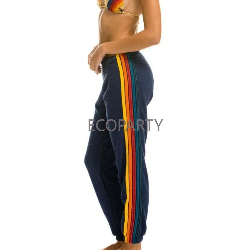 

2025 New Spring and Autumn Women's Clothing New Rainbow Strip Women's Health Pants Sports and Leisure Knitted Pants