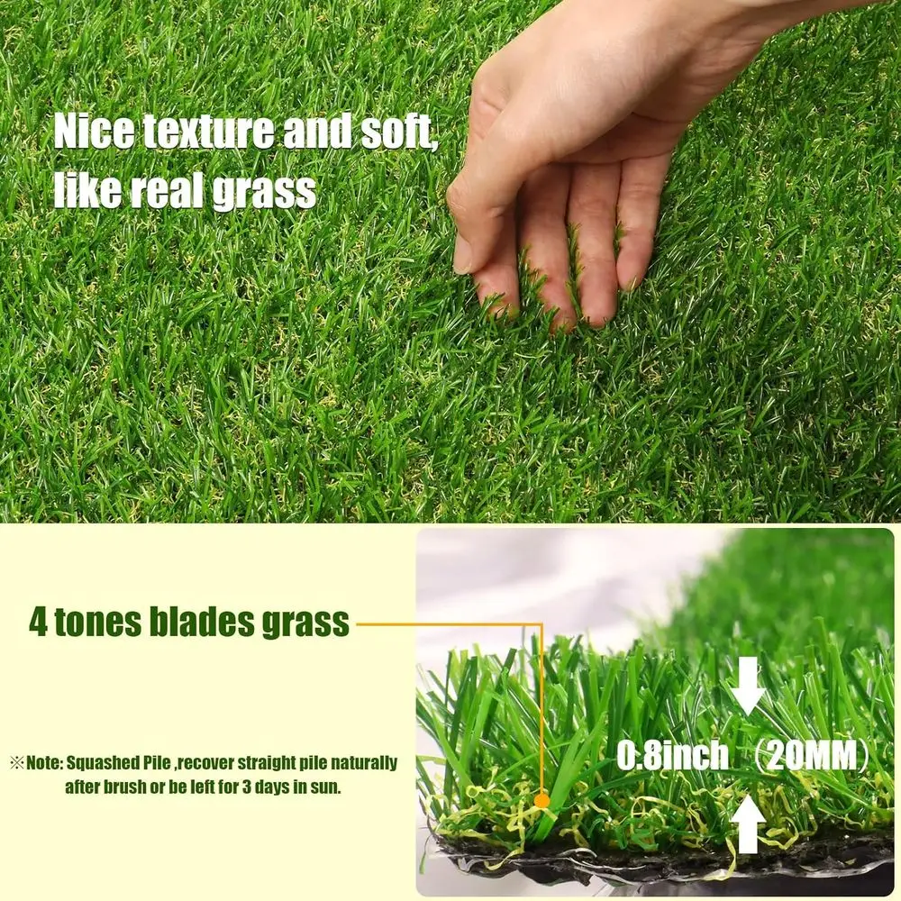 0.8 inch Artificial Grass, 4 ft x 11 ft Realistic Turf, Indoor Outdoor Synthetic Grass Rug, Fake Grass Carpet Patio Mat for Dogs
