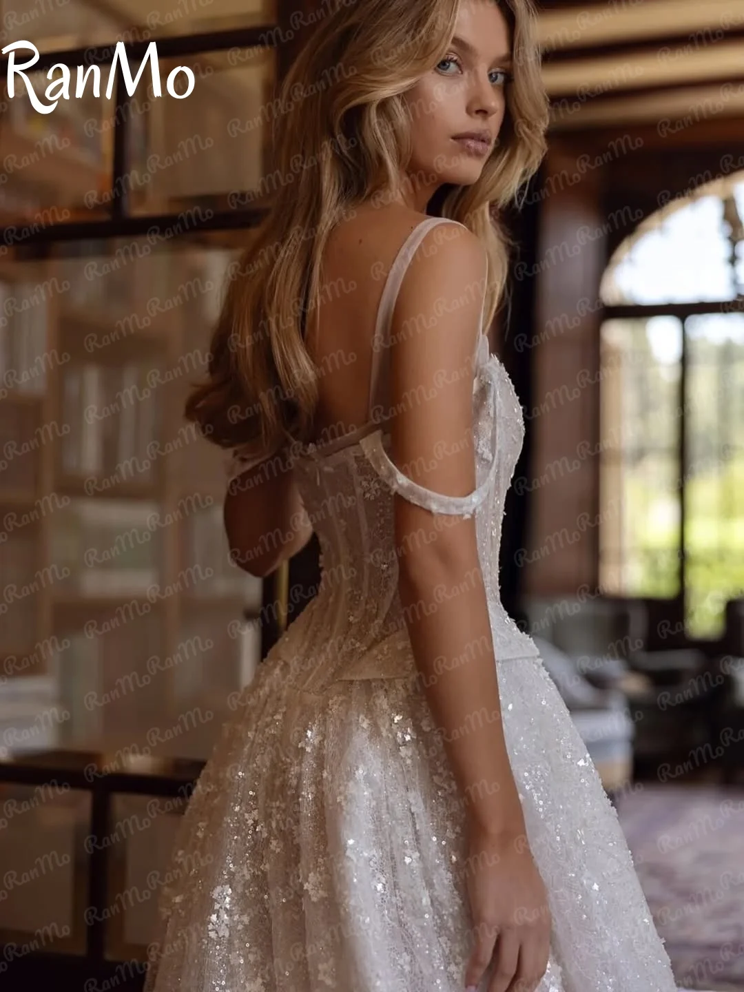 Ranmo 2025 Luxury New Beads Lace A-line Wedding Dresses New Spaghetti Strap Bridal Gowns Zip Prom vestidos de novia Customized