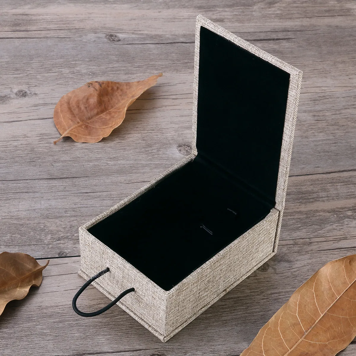 Wooden Jewelry Gift Box Pendant Holder Linen Surface Dustproof Scratch Resistant Rustic Classic Pendant Jewelry Box Beige Linen