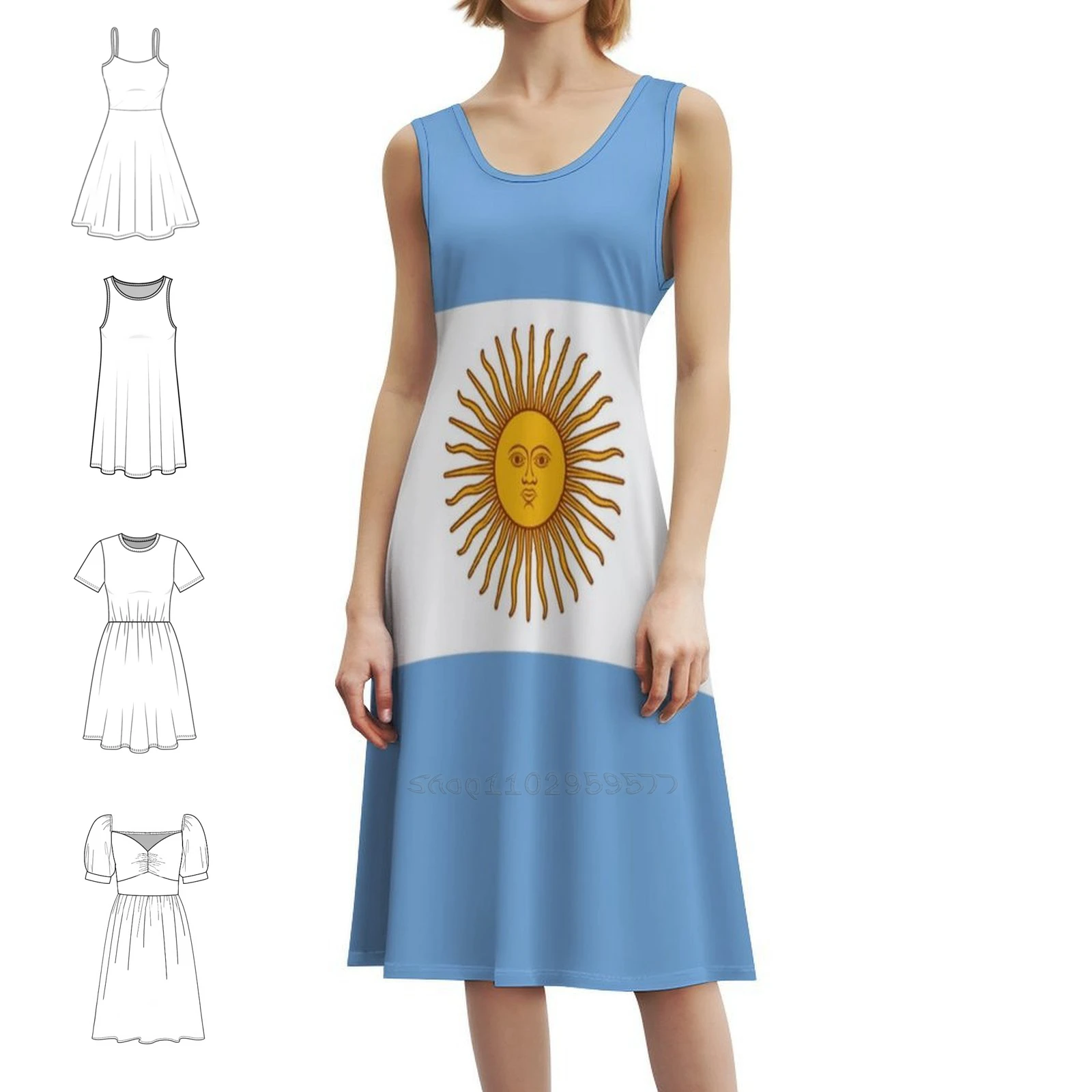 Argentina-Argentinian T-Shirt Duvet Sticker Floral Smock Dress For Women Spring Summer Casual Dress For Party Argentina