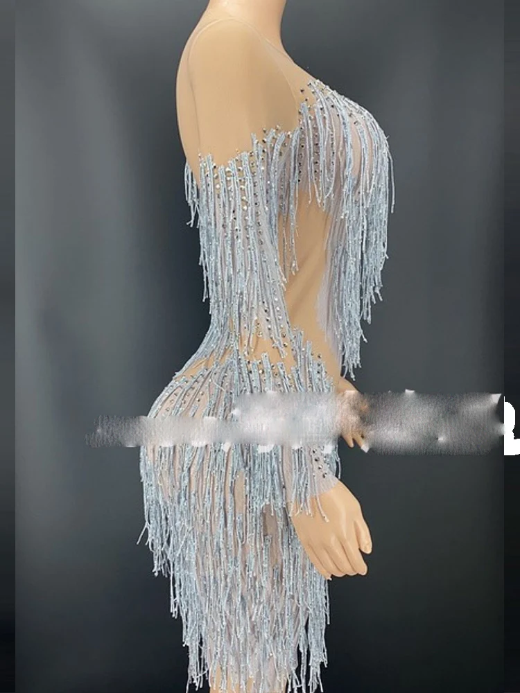 Hoge kwaliteit hete diamanten kwastje elastische jurk 2024 nieuwe mode aangepaste dameskleding