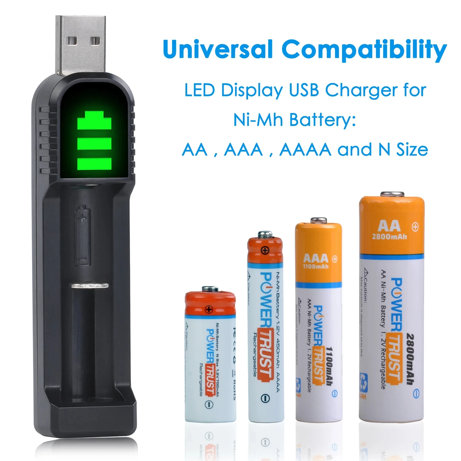 1PC Charger USB Universal Charger for AA, AAA, AAAA, N Size Battery, Ni-Mh Battery