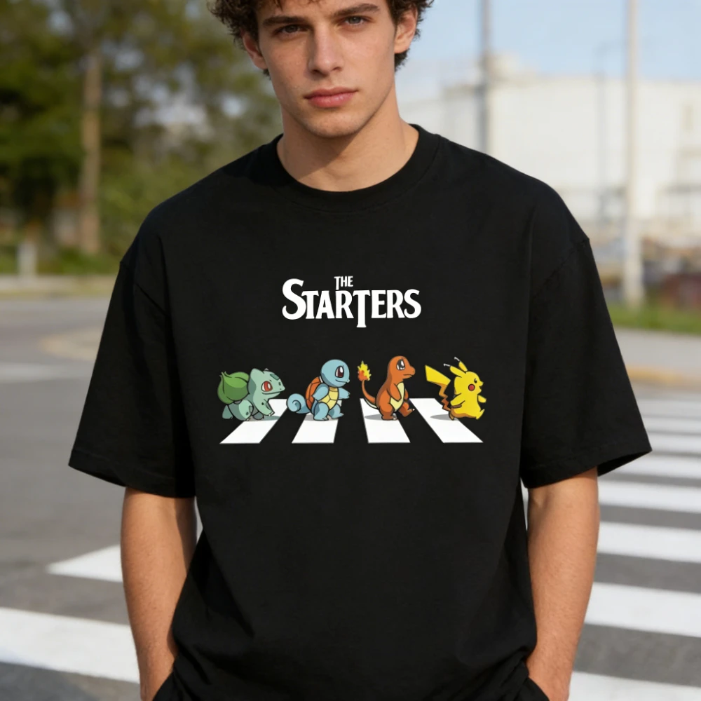 Pokemon T-Shirt Herren-T-Shirt aus reiner Baumwolle, lässiges T-Shirt mit Rundhalsausschnitt, kurzärmelig, Kleidung, Sommer, lässiges Kurzarm-Oberteil, Unisex