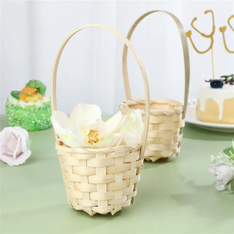 

5pcs Bamboo Weaving Baskets Picking Picnic Basket Empty Flower Baskets Wedding Flower Girl Baskets Decorative Woven Baskets