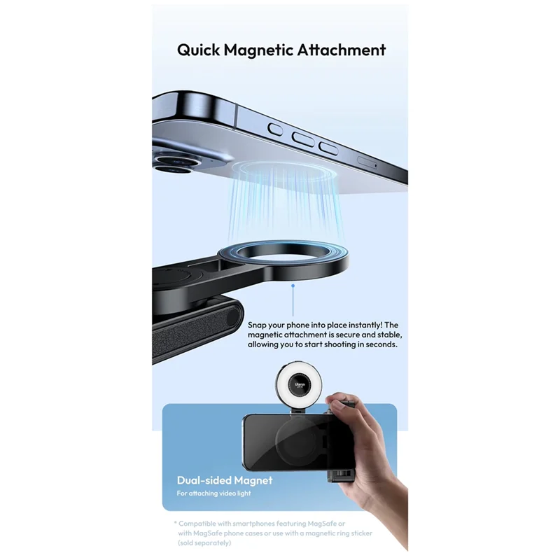 VO-New JJ03 المغناطيسي الهاتف ترايبود الهاتف اللاسلكي قبضة Selfie عصا سطح المكتب ترايبود آيفون 16 15 14 13 برو ماكس