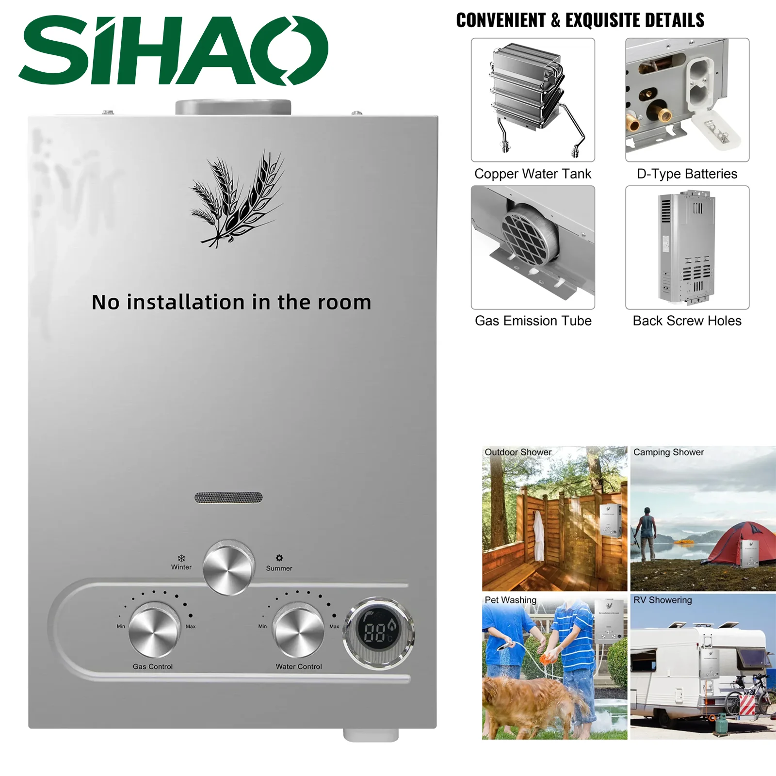 Instant‑On LP‑Gas Hot Water Boiler | SIHAO Propane‑Powered Tankless Water Heater, Dependable Consistent Warm Water Supply, Residential Bathroom Device for Regular Household Bathing