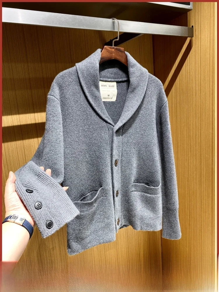 

00% Wool Men's Knitted Open Cardigan Sweater New Autumn Winter High Collar Faionable Youth Active Sle Long Sve Crew Ne