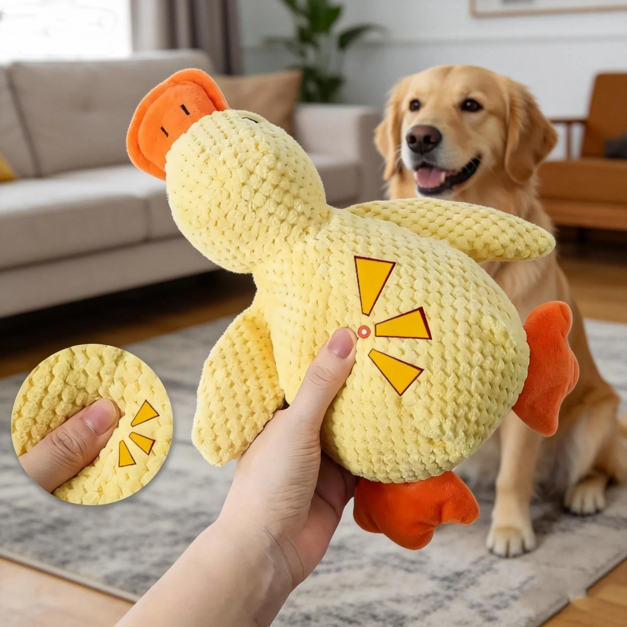 

Dog sleeping with a hug duck puppy teddy toys to relieve boredom of little yellow duck pet interactive plush doll pet product