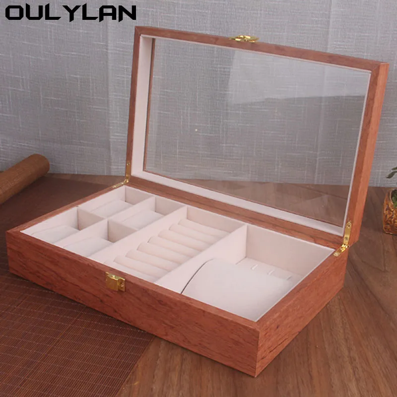 

New Organizer 4+2 Slot Walnut Jewelry Display Box Wooden Watch Box Watch Necklace Pendant Ring Storage Case