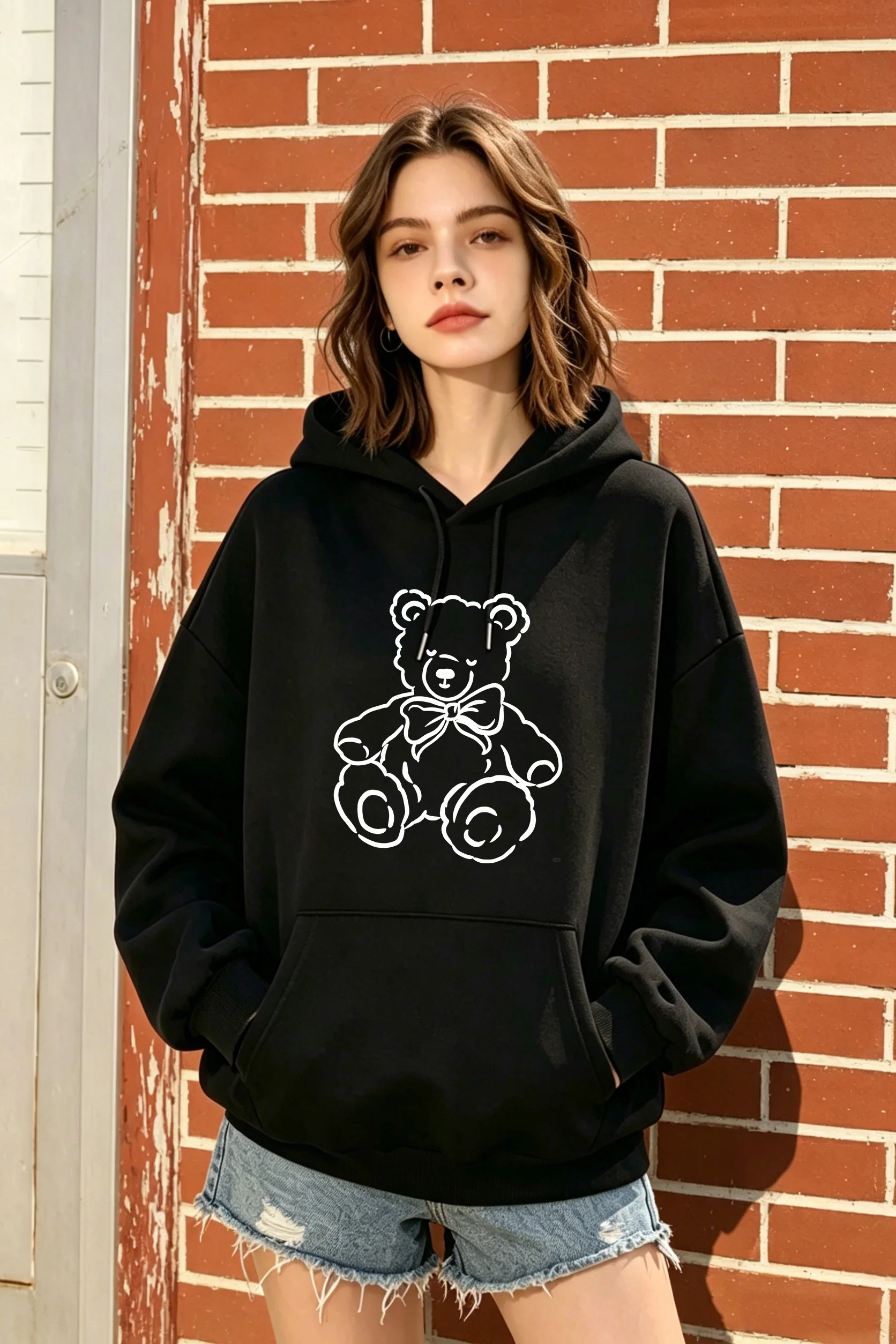 

Women's Black Oversized Hoodie with cute animal design, casual & trendy for fall and winter.