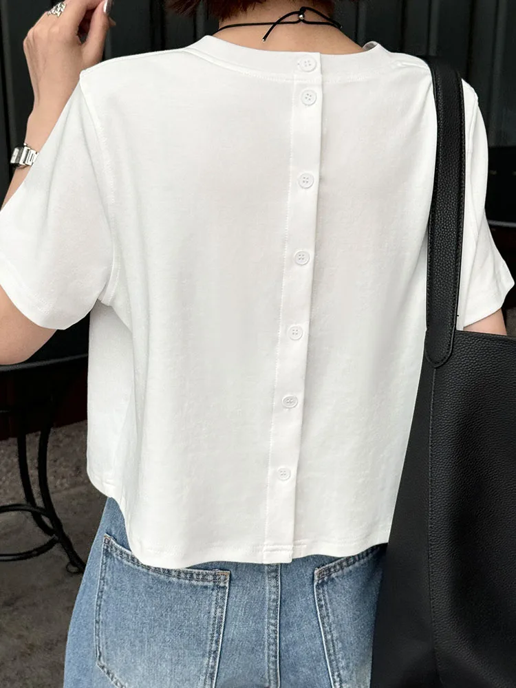 

Faionable Ba Single Button ort Sve T-irt Loose Casual Color Versatile Top Women's Summer Clothing Commute Sle