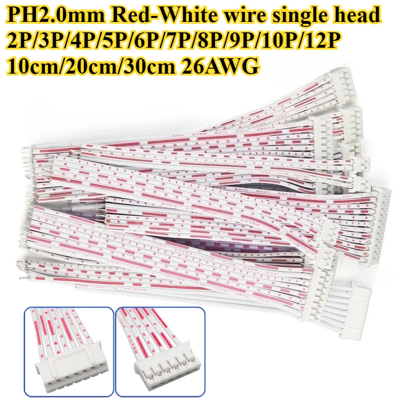

JST PH2.0 Single Head Cable 2.0mm Pitch 2/3/4/5/6/7/8/9/10/12P Pin Wire Length 10/20/30cm 26AWG Electron Wire Terminal Connector