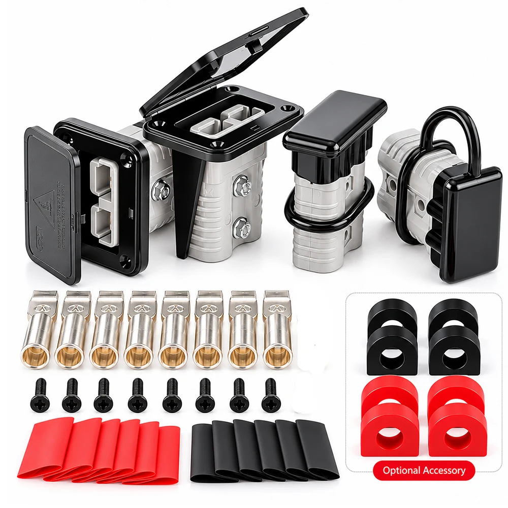 2/4 Pcs 175A High Current Power Double Pole Quick Connect/Disconnect Battery Connector Plug Kit for Battery Charging Grey/Red