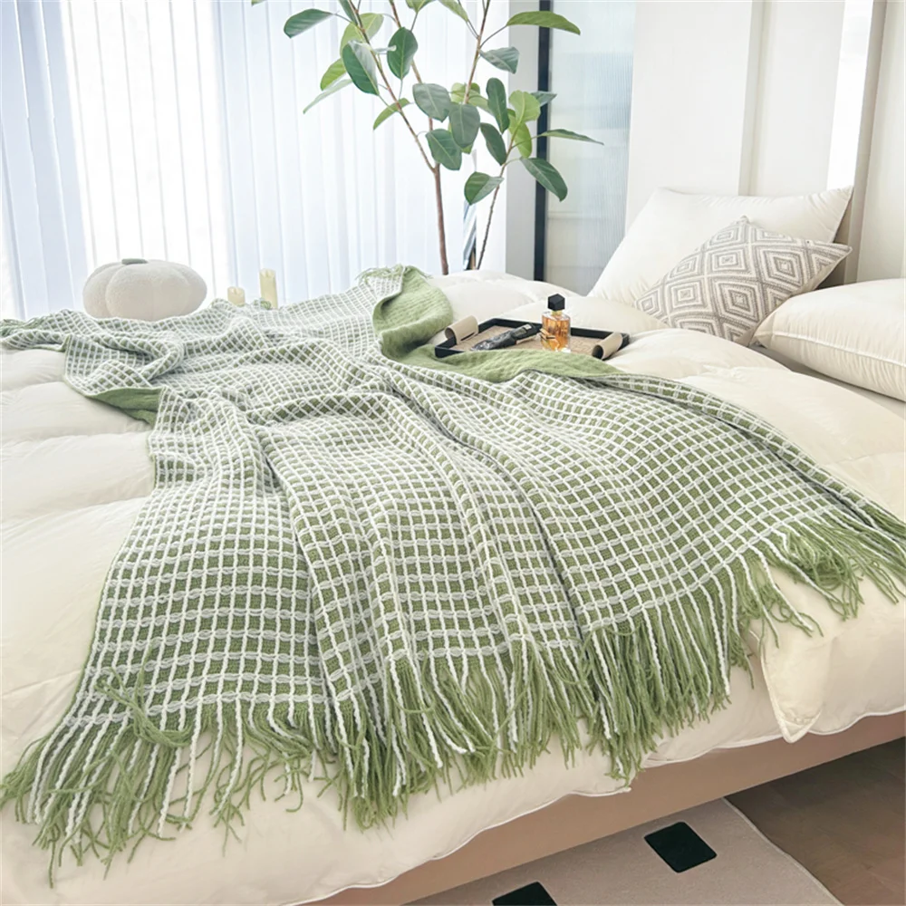 Knitted Blankets for Beds Waffle Woven Thread Blanket with Tassels High Quality Home Decor Soft Bed Cover Throw Blanket Travel