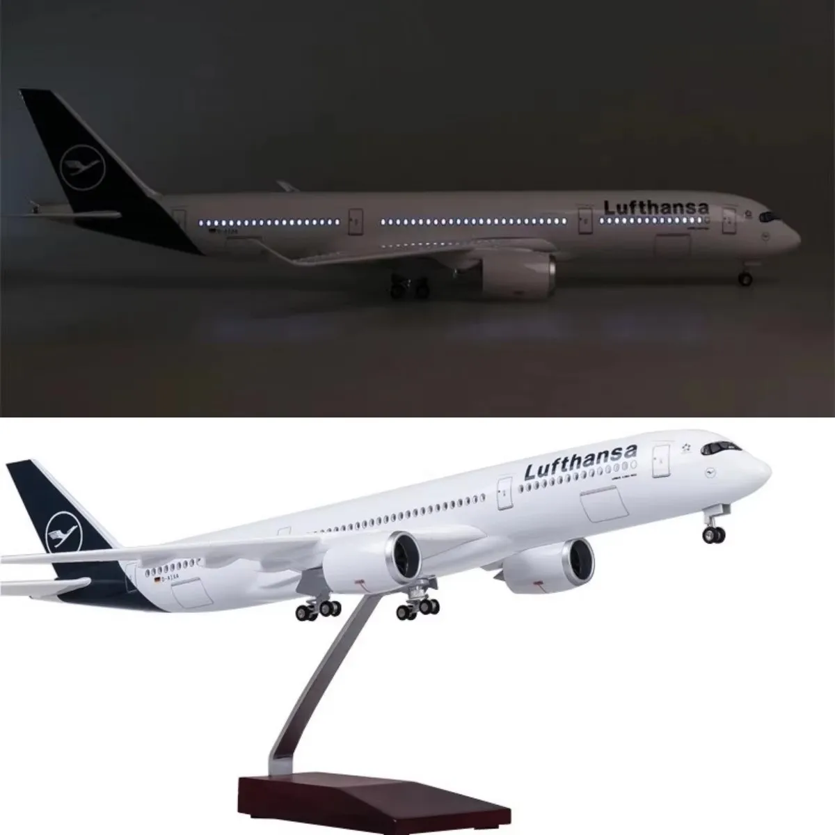 

1:142 Scale 47CM Airplane A350 Lufthansa Airline Model W LED Light & Wheel Diecast Plastic Resin Plane For Collection