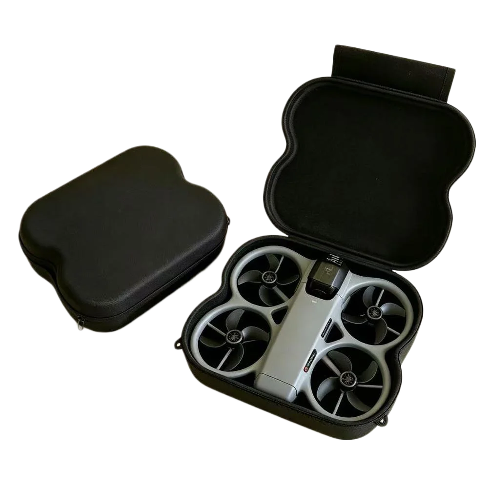 Twardy futerał do przechowywania drona DJI Avata, wykonany z tkaniny Oxford 360, z zapięciem na rzep i 2 otworami na pasek DIY, czarno-szary. — zdjęcie produktu 7