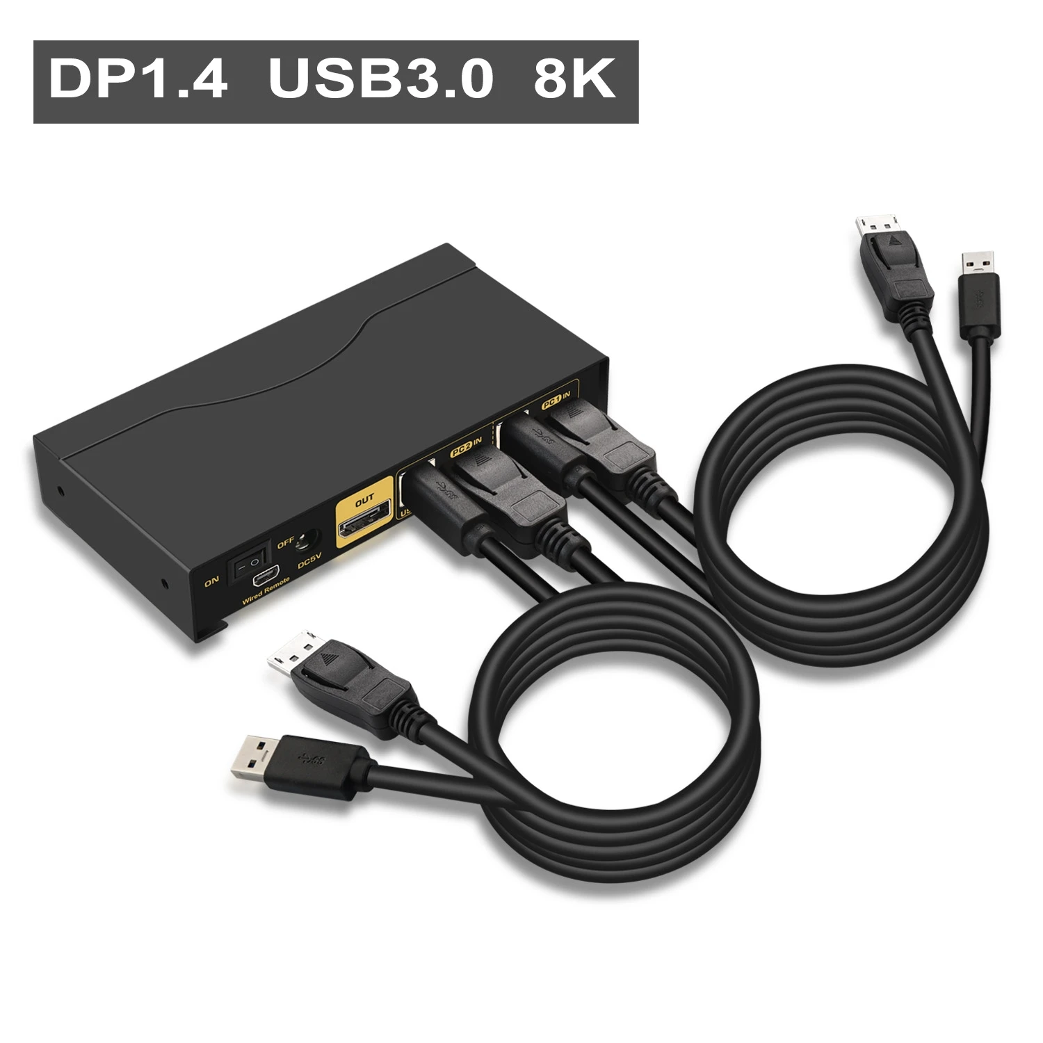 2Port Displayport  KVM Switch , DP 1.4 with Audio,  USB3.0 Hub, Resolution Up to 8K@60Hz 4:4:4 ，CKL-62DP