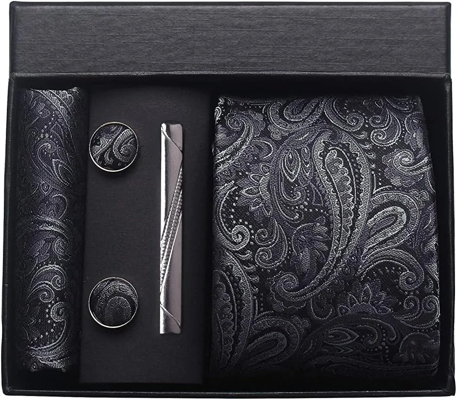 100 % Seide Marke Krawatte Taschentuch Manschettenknopf Set für Männer Krawatte Urlaub Geschenkbox Blau Gold Anzug Zubehör Passend für den Arbeitsplatz Urlaub – Detail 34