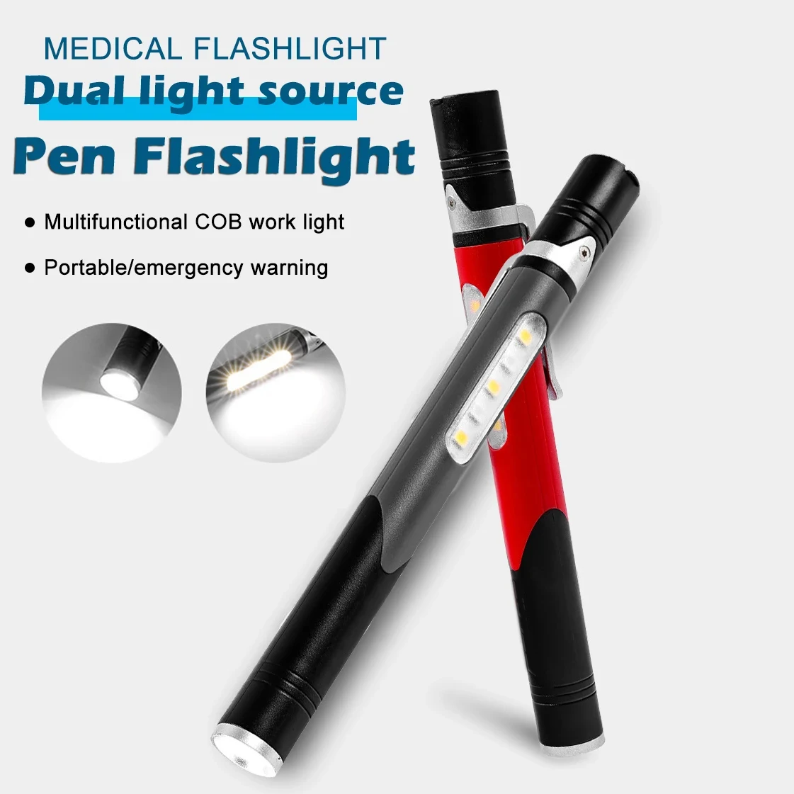 Pen Clip Light Dual Light Source Mini Portable LED Dentist Nurse Pencil Torch Lamp Outdoor Camping Hiking Adventure Flashlight