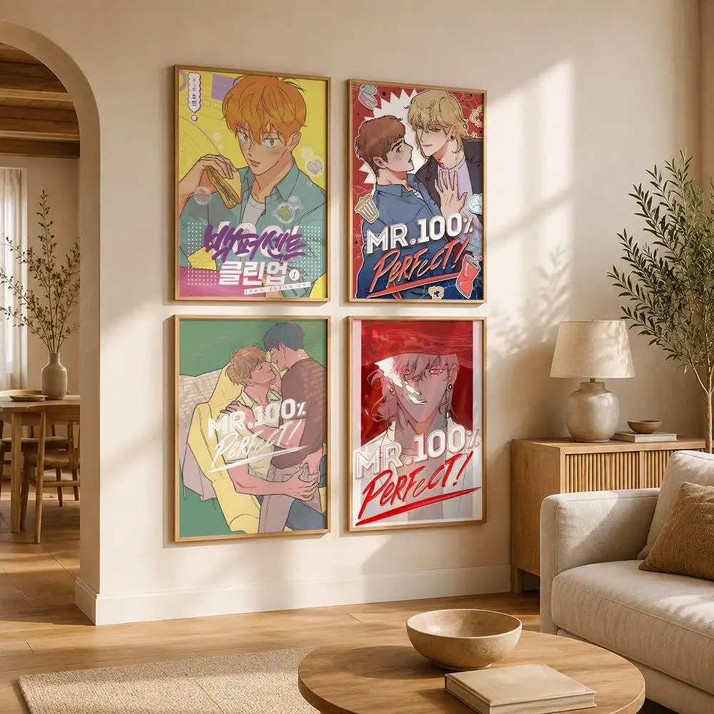 Manhwa 100% Clean Up Poster Self Adhesive Bar Wall Decal Waterproof Vinyl Sticker Modern Art Wall Poster Cafe Home Decor