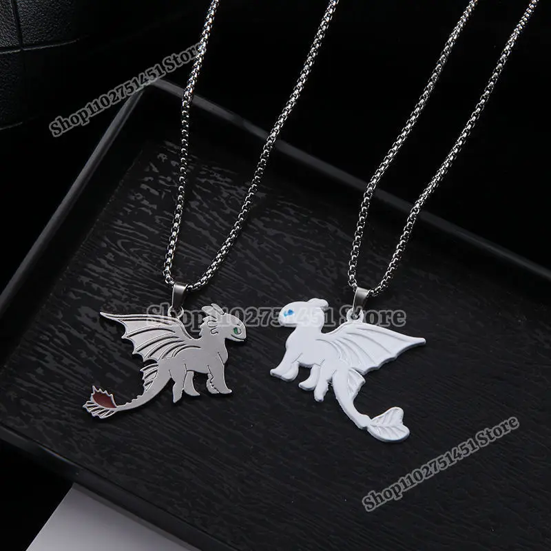 Cartoon Anime Train Your Dragon Necklace Male Female Couple HipHop Pendant White Black Toothless Sweater Chain Festival Gifts