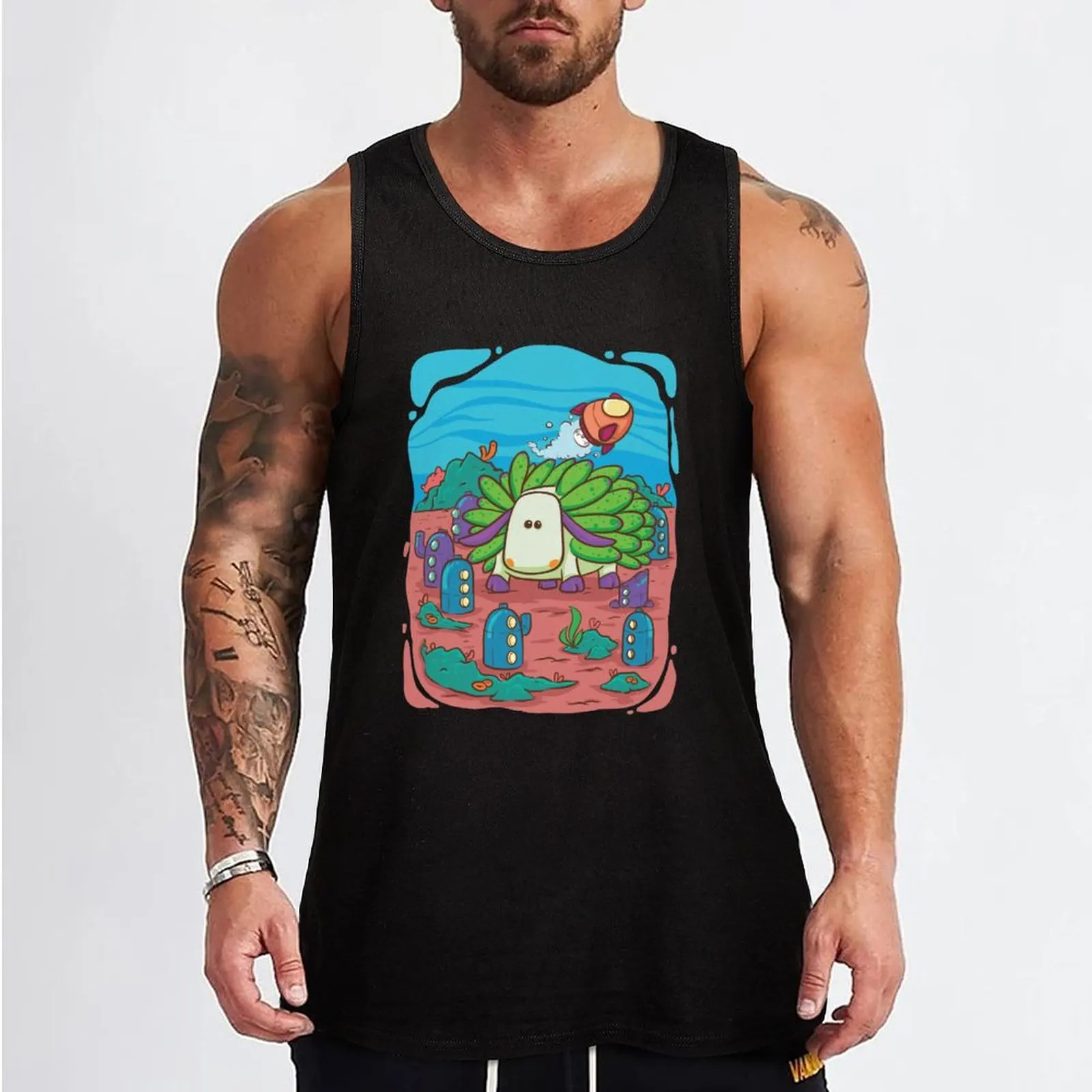 Leaf sheep in undersea city Tank Top T-shirt men training weight vest sports suits Men's sleeveless gym shirts