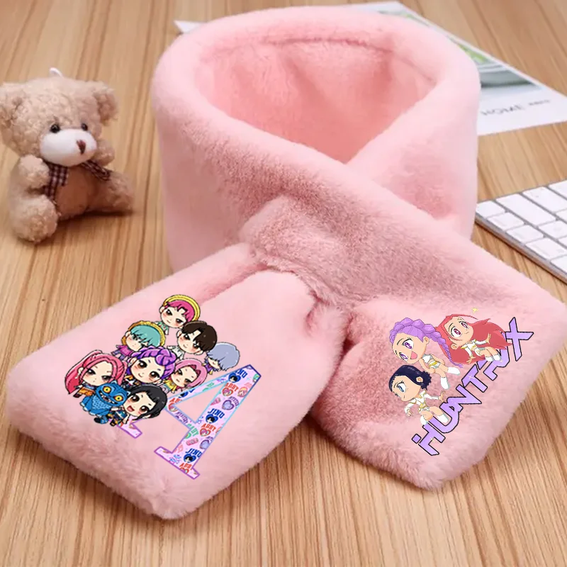 

KPop шарф «Охотники на демонов», зимний теплый шарф, розовая шаль с буквами A-Z, аниме-фигурка, мягкий уличный утолщенный шейный платок, подарок