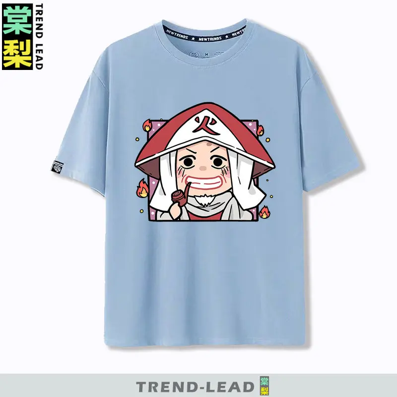 Blue Anime Children's T-shirt Naruto Q Version Vortex Naruto with Tuyu Zhibo Sasuke Pure Cotton Printed Parent-child T-shirt