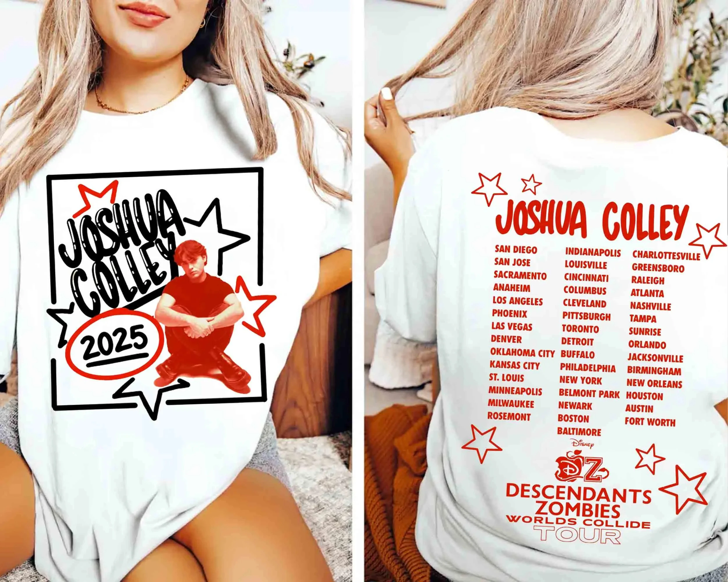 ديزني جوشوا كولي تي شيرت أحفاد الزومبي عوالم الاصطدام جولة صعود المجموعة الحمراء المحملة سليل الحفل مهرجان الموسيقى