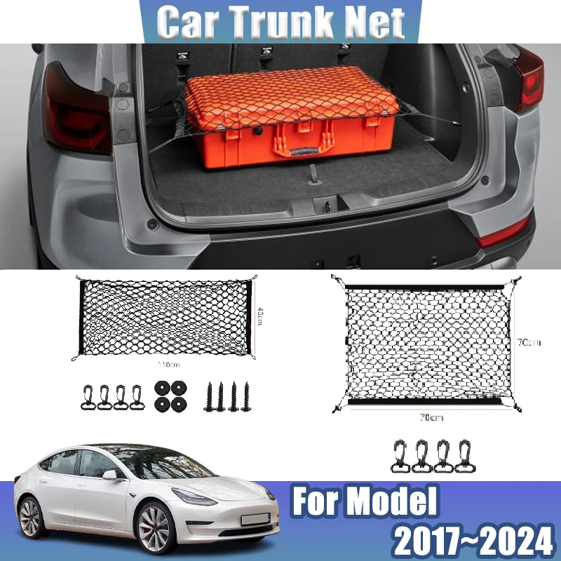 

For Tesla Model 3 Accessories 2017-2024 2023 2022 2021 Auto Storage Bag Package Trunk Net Black Mesh Nylon Trunk Car Accessories